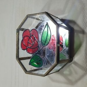 Vintage Rose Brass Glass Mirrored Trinket Box: CMPR7